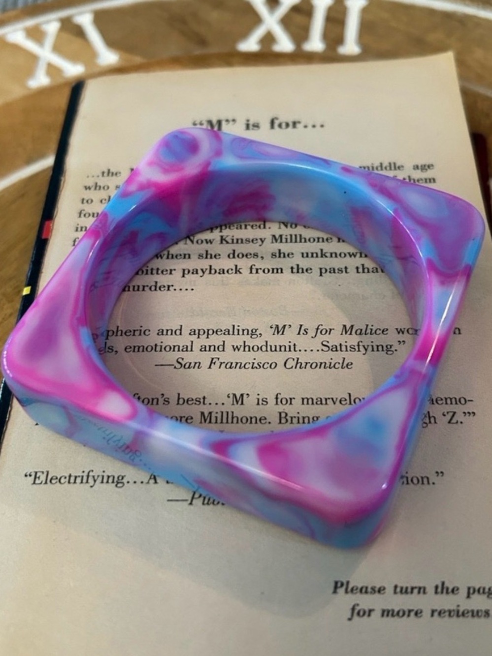 Square Bangle Bracelet NEW chunky acrylic pink and blue tie dye bracelet